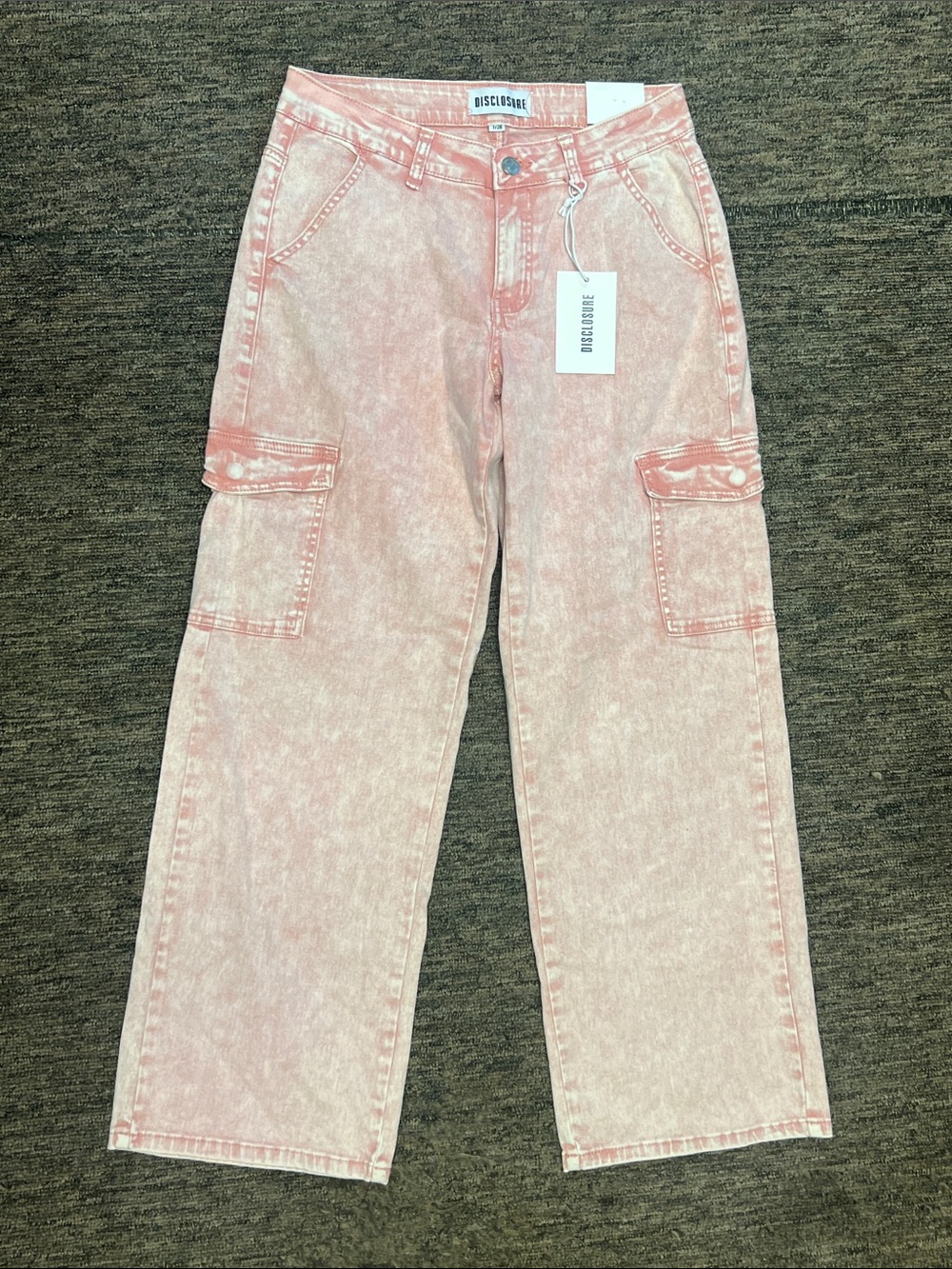 Disclosure Low Rise Wide Leg Cargo jeans pink Y2K size 7/28 NWT